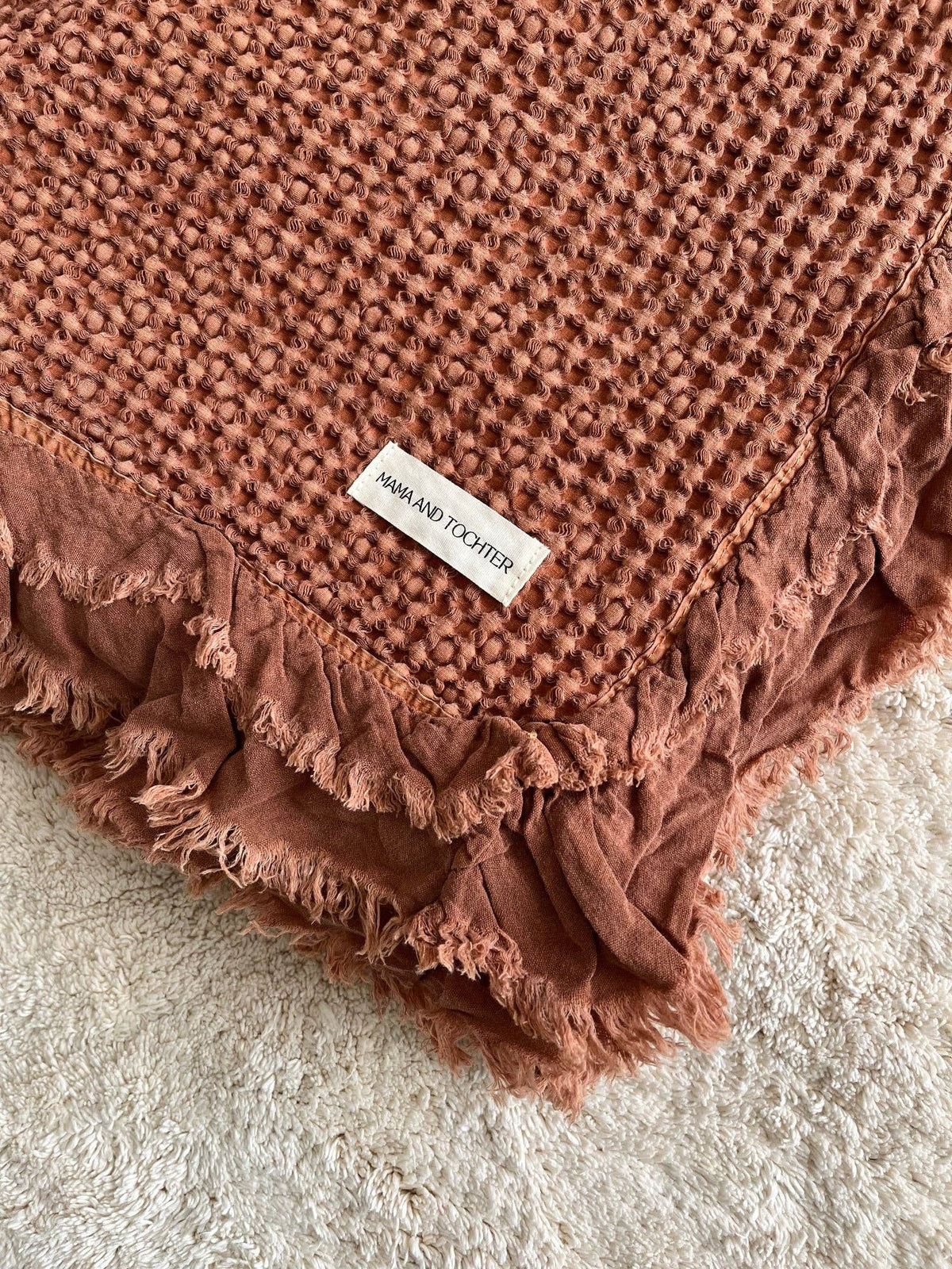 Organic Cotton Rustic Waffle Throw Blanket - Terracotta