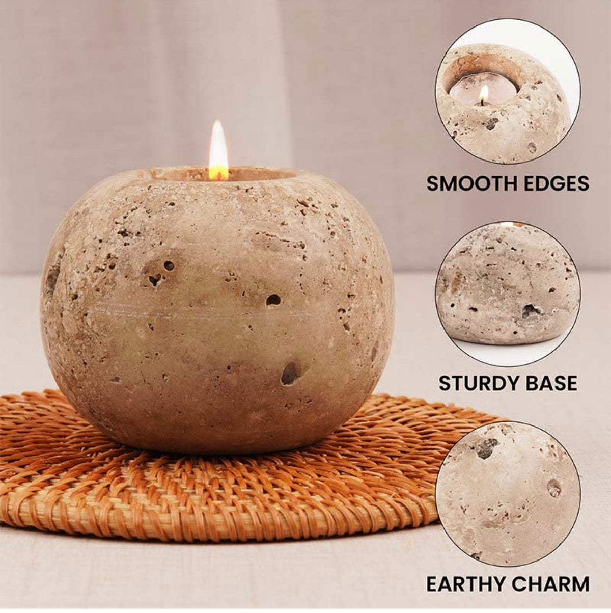 Travertine Tealight Candle Holder Set of 3 Constance & Belle