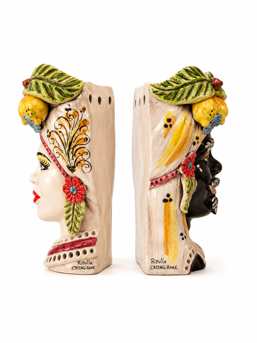Coppia Teste di Moro da Parete decoro 600 Arancio h.30cm (Couple)