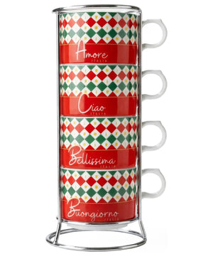 Bialetti Ciao Italia Stackable Cappuccino Cup Set - 4 Piece Bialetti