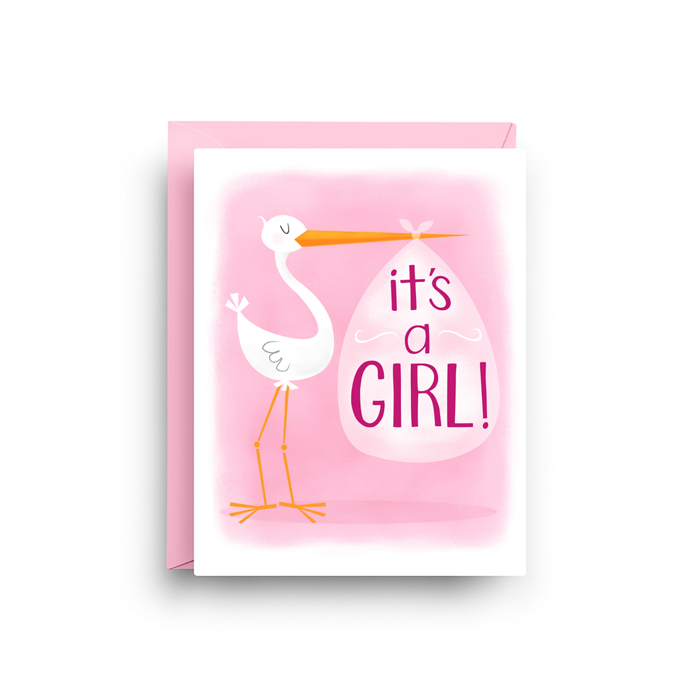It’s a Girl! – New Baby Greeting Card Stork Illustration