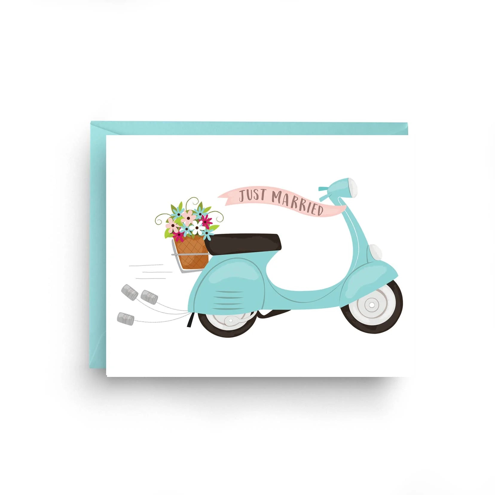 Just Married Blue Vespa Wedding Card