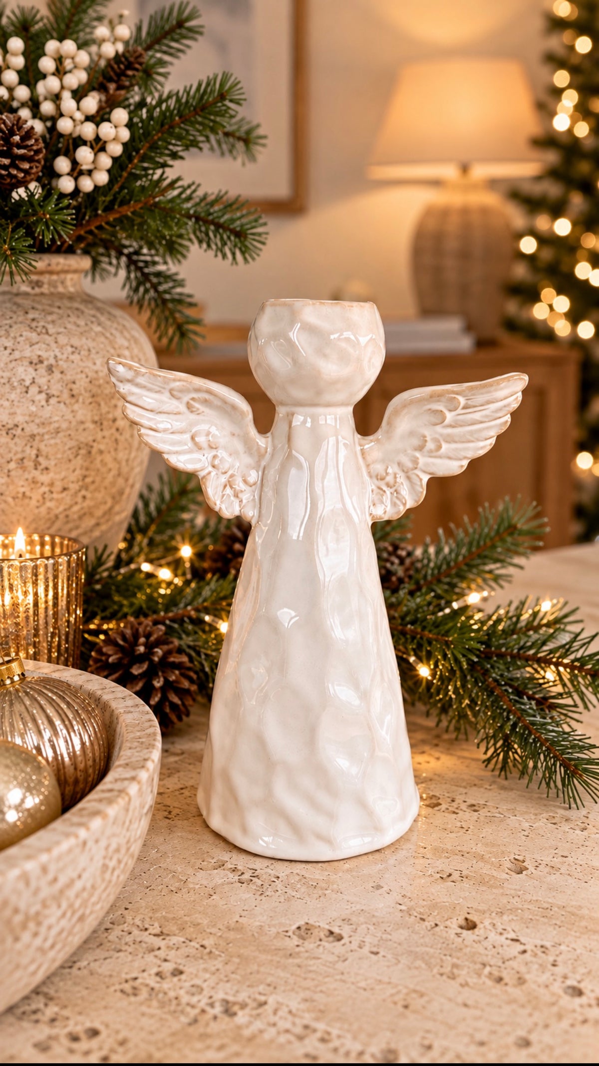 Lucia Sno Angel Candle Holder – 19 × 14cm Mediterranean Markets