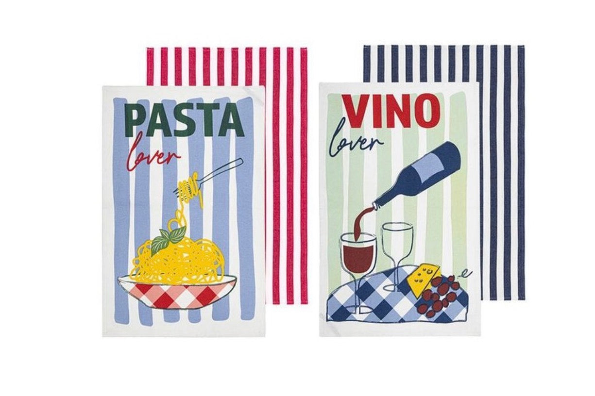 Capri Assorted Pasta & WIne Kitchen Tea Towel 2pk