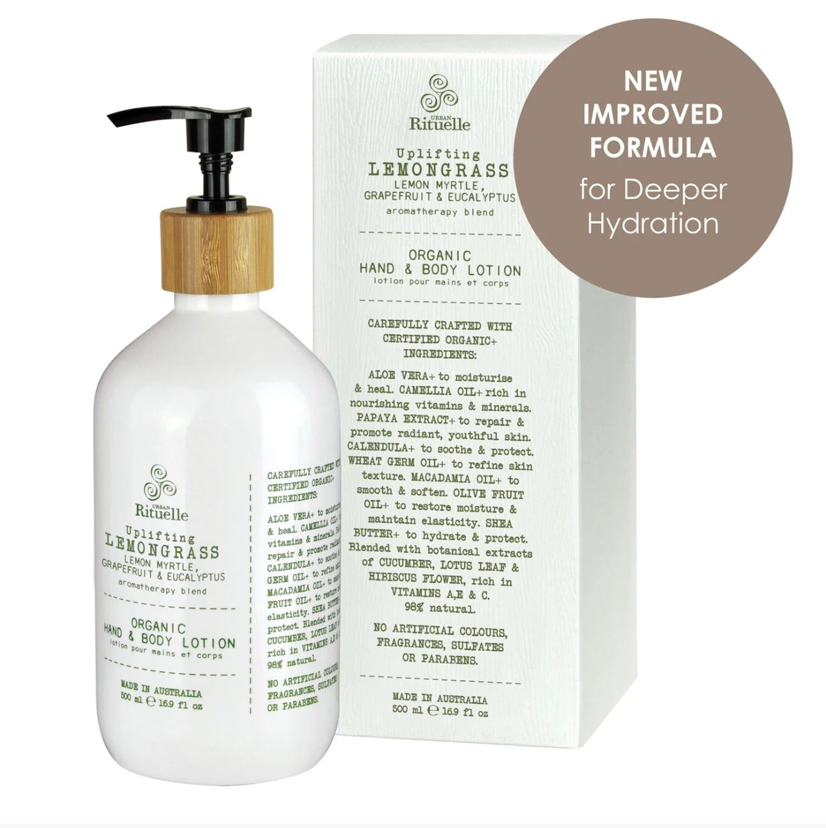 Lemongrass, Lemon Myrtle, Grapefruit & Eucalyptus
Hand & Body Lotion | 500ml
