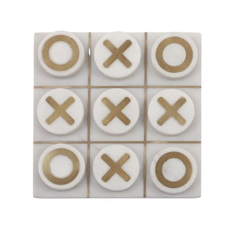 Marble Noughts & Crosses Wht/Gld