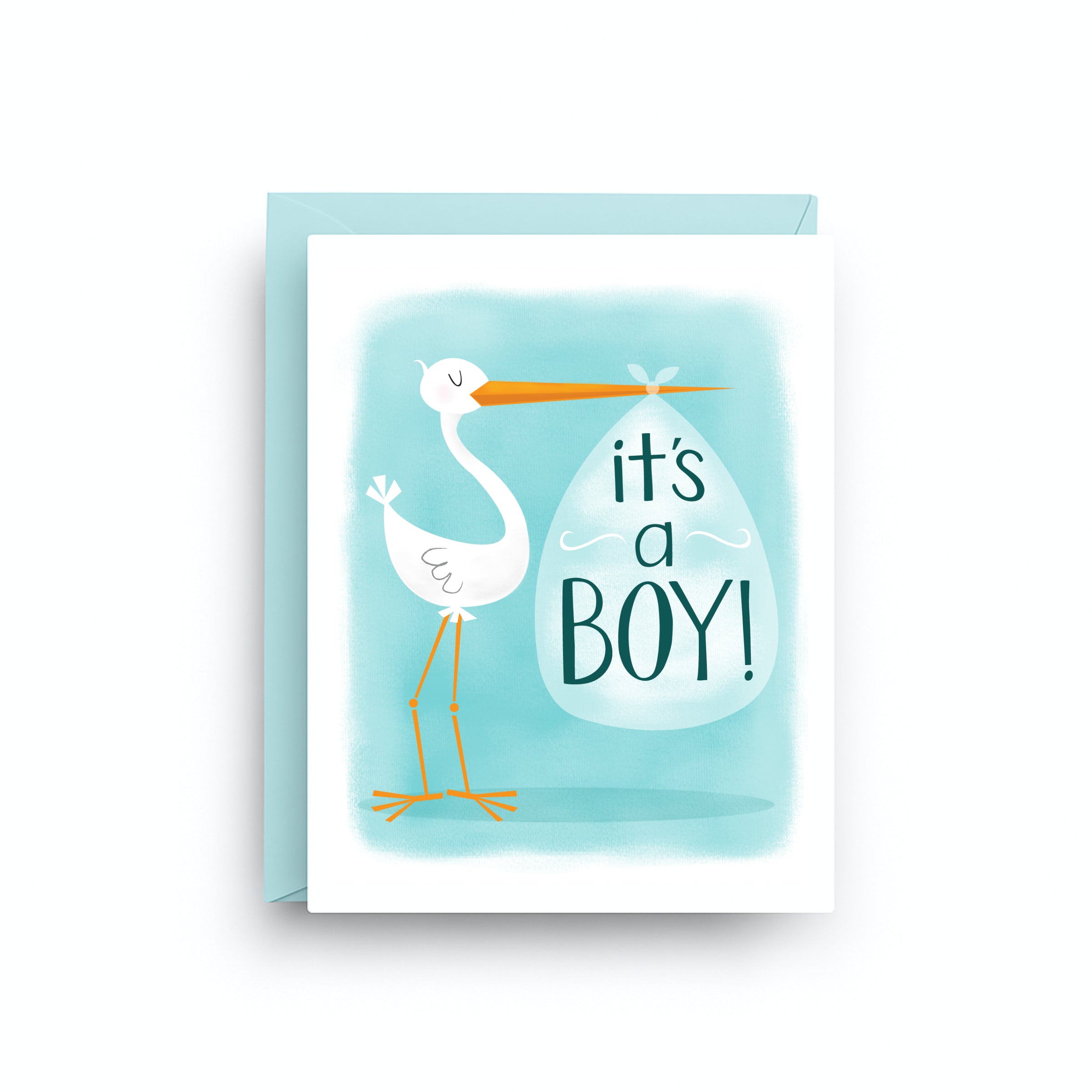 New Baby Greeting Card with Stork Illustration