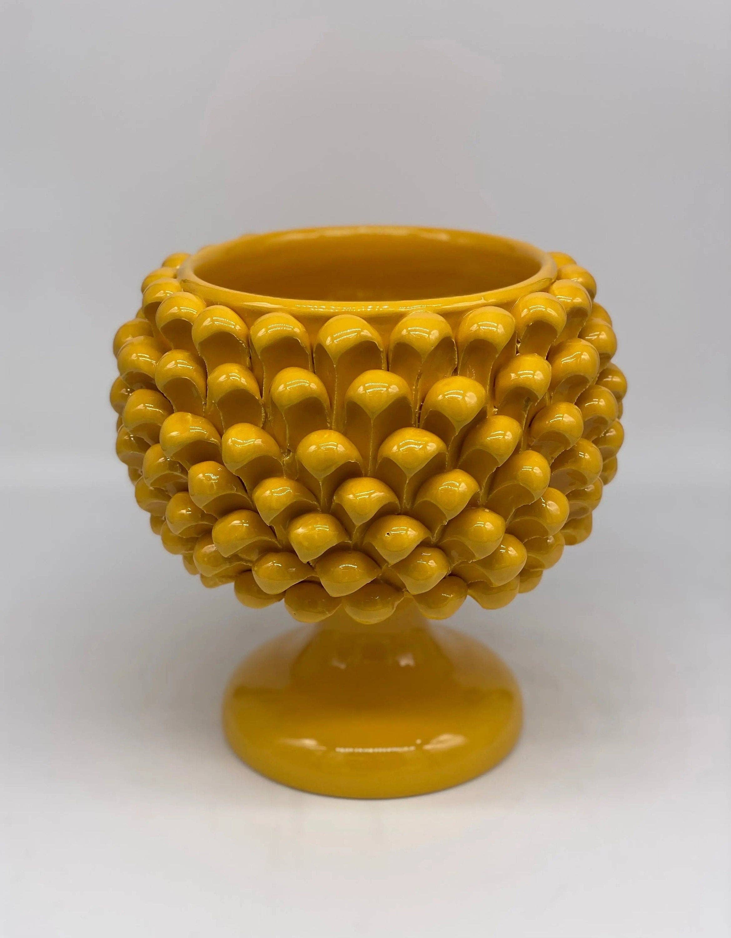 Half Pinecone Ceramic Caltagirone cm H.20 L.20 Handmade Yellow