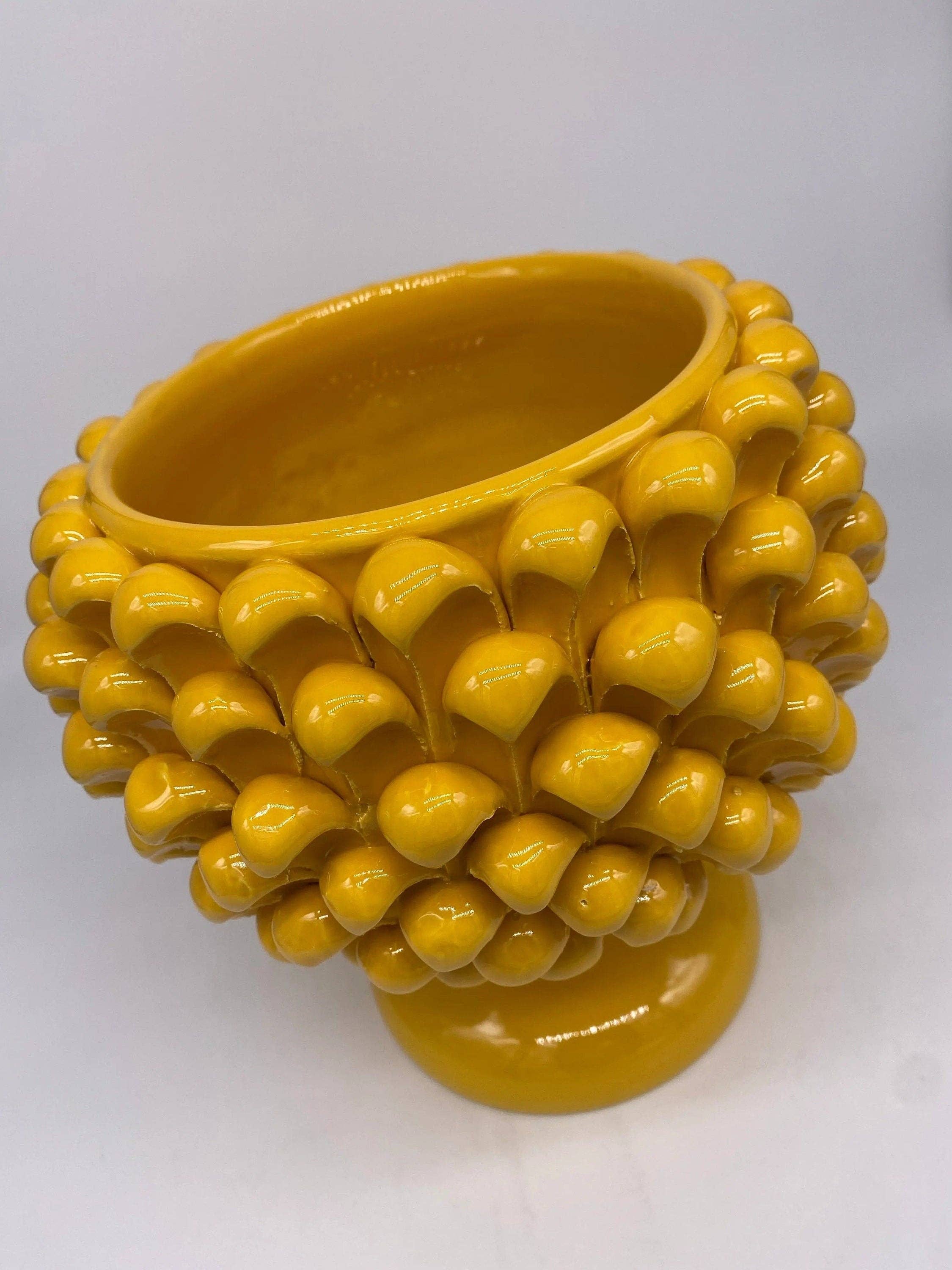 Half Pinecone Ceramic Caltagirone cm H.20 L.20 Handmade Yellow